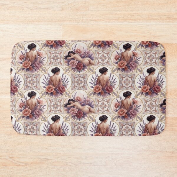 Item preview, Vintage Art Nouveau Nude Women & Floral Tile Pattern designed and sold by HappyOops.