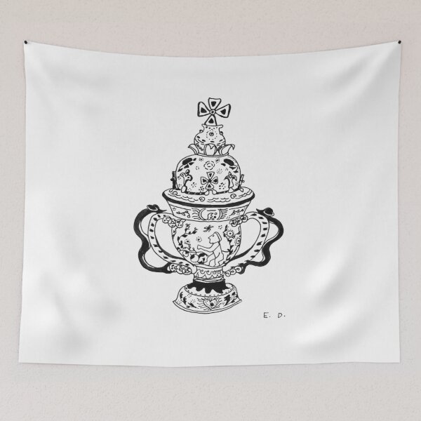 Item preview, Mid-Century Ornate Urn & Chalice – Vintage B&W Ink Illustration designed and sold by RedHook-Art.