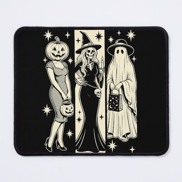 Item preview, Retro Vintage Halloween Trio Pumpkin Head Skeleton Witch and Ghost designed and sold by ArcaneArtistry.