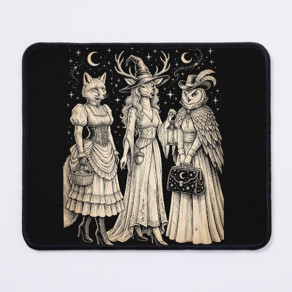 Item preview, Celestial Forest Witches Vintage Fox Deer Owl Cottagecore Illustration designed and sold by ArcaneArtistry.