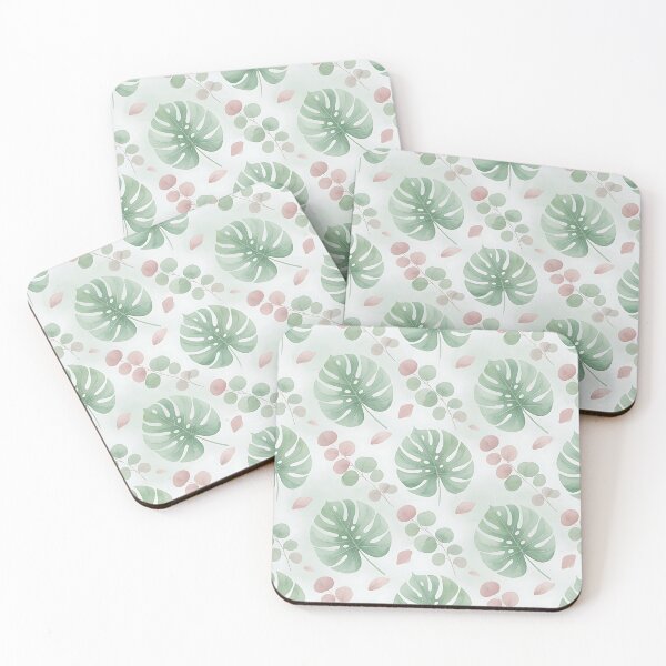 Item preview, Soft Sage Green Monstera Leaves & Pink Botanical Pattern designed and sold by HappyOops.