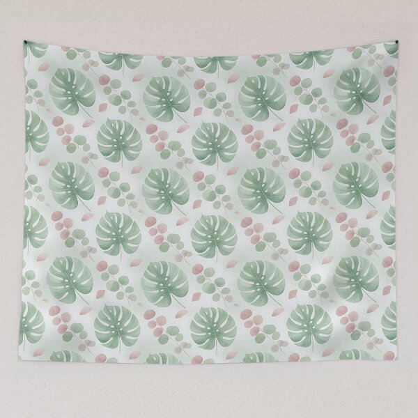 Item preview, Soft Sage Green Monstera Leaves & Pink Botanical Pattern designed and sold by HappyOops.