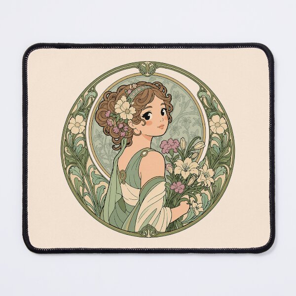 Item preview, Art Nouveau Floral Maiden – Vintage Botanical Woman with Flowers - Green designed and sold by FloreDreamStudio.