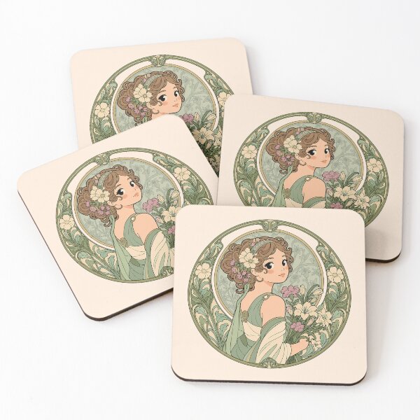 Item preview, Art Nouveau Floral Maiden – Vintage Botanical Woman with Flowers - Green designed and sold by FloreDreamStudio.