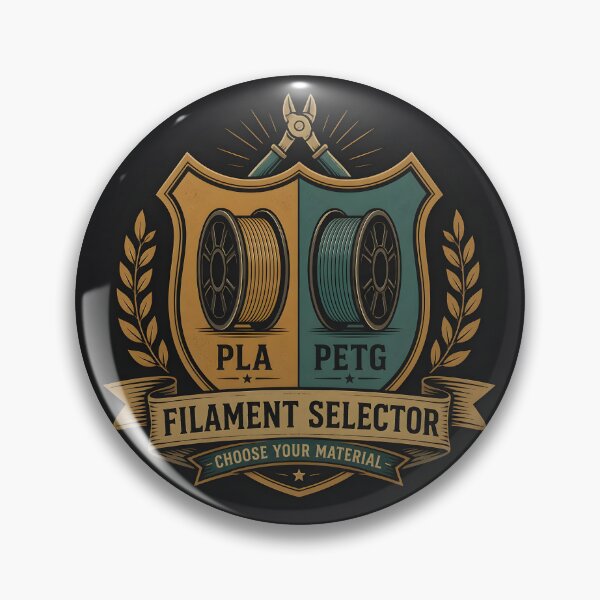 Item preview, PLA vs PETG Filament Selector Funny 3D Printing Badge designed and sold by ThirdShiftLab.