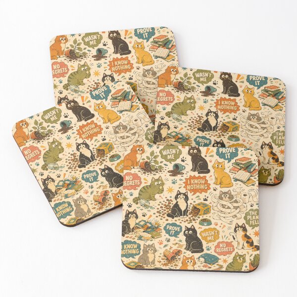 Item preview, Cat Did It – Funny Mischievous Cats Retro Pattern designed and sold by Golden Era Studio.