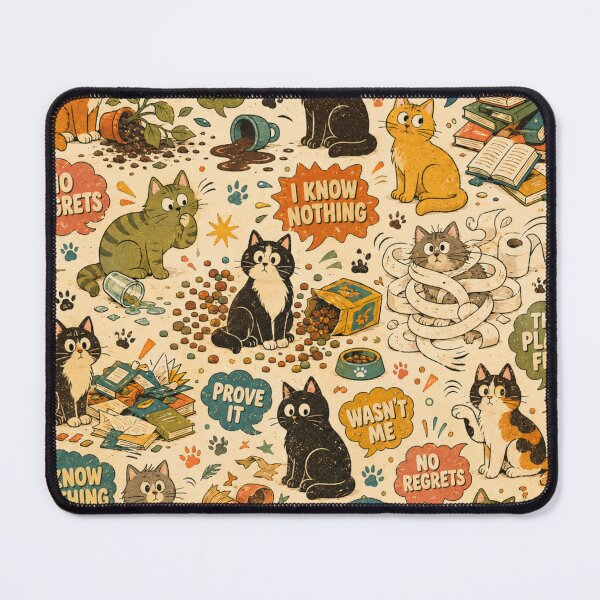 Item preview, Cat Did It – Funny Mischievous Cats Retro Pattern designed and sold by Golden Era Studio.