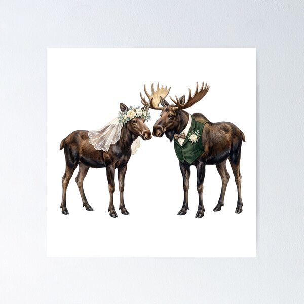 Item preview, Moose Wedding Couple Art designed and sold by Roy & Tiffany.