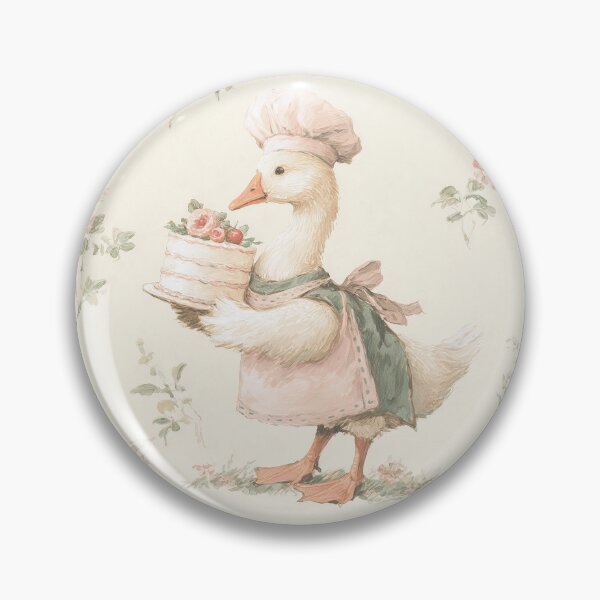 Item preview, Baby Goose Chef with Rose Cake Watercolor designed and sold by GoodOldPrints4.
