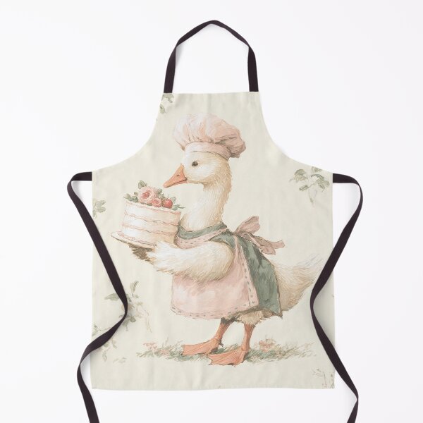 Item preview, Baby Goose Chef with Rose Cake Watercolor designed and sold by GoodOldPrints4.