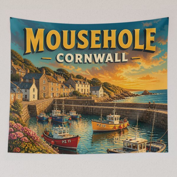 Item preview, Mousehole, Cornwall, England: Vintage-Style Painterly Travel Poster designed and sold by LSVart.