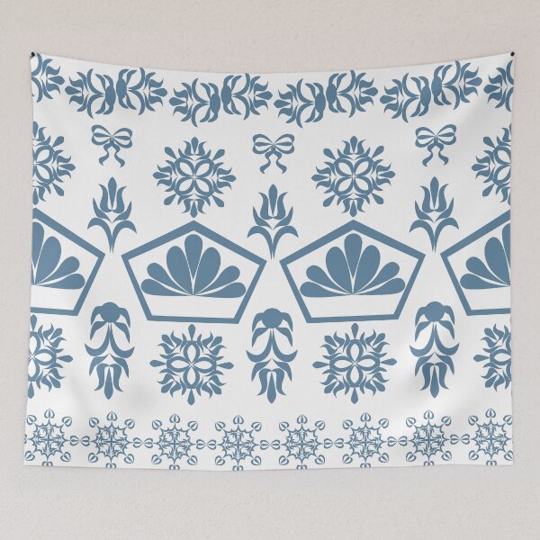 Item preview, Muted Blue Geometric Floral Border and Ornamental Seamless Pattern designed and sold by Ei-Ei.