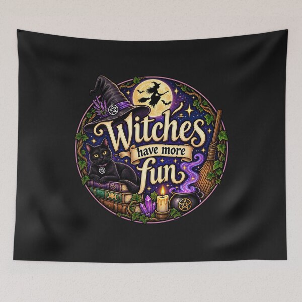 Item preview, Witches Have More Fun Colorful Witchy Cat Cauldron designed and sold by Witch Joseph.