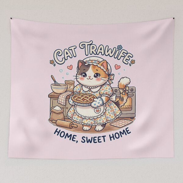 Item preview, Cat chubby Tradwife: Home Sweet Home Calico Baker designed and sold by CuteKats.
