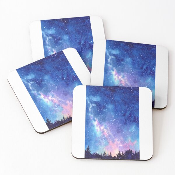 Item preview, Starry Night Milky Way over Pine Forest Watercolor designed and sold by Por564.