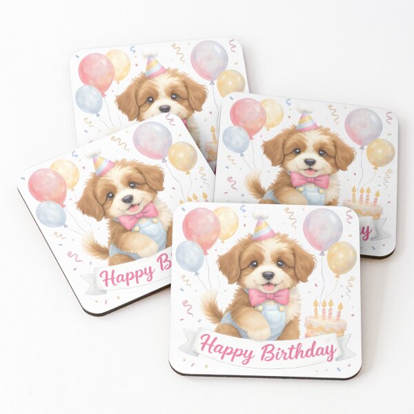 Item preview, Cute Happy Birthday Bernedoodle Puppy Art designed and sold by Kedspicedesign.