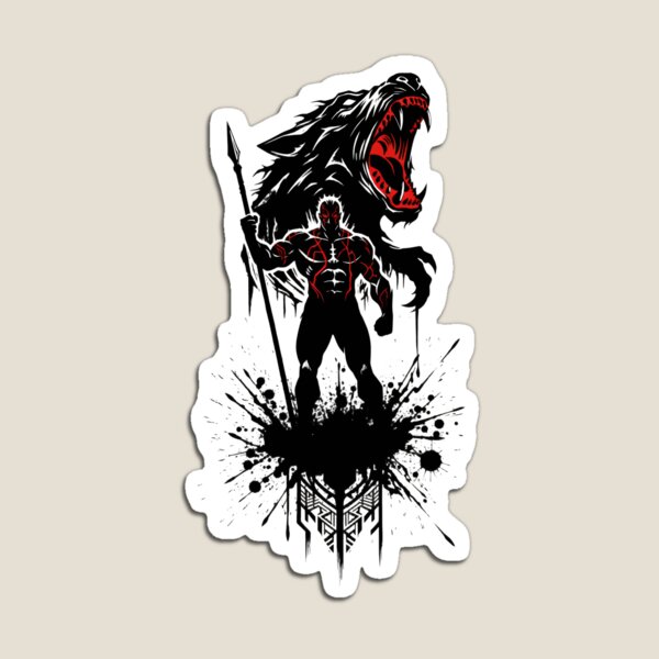 Item preview, Berserker Warrior and Fenrir Wolf – Norse Viking Tribal Art designed and sold by Redwal15.