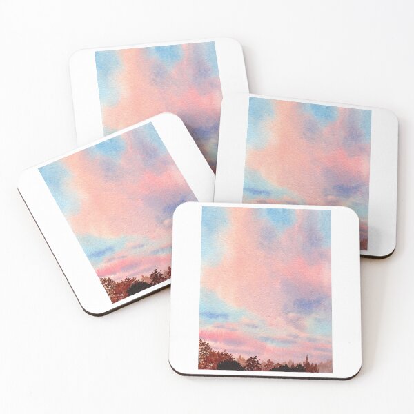 Item preview, Pastel Sunset Sky over Tree Silhouettes Watercolor designed and sold by Por564.