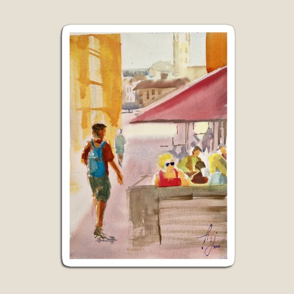 Item preview, Outdoor cafe watercolor painting designed and sold by MikeJory.
