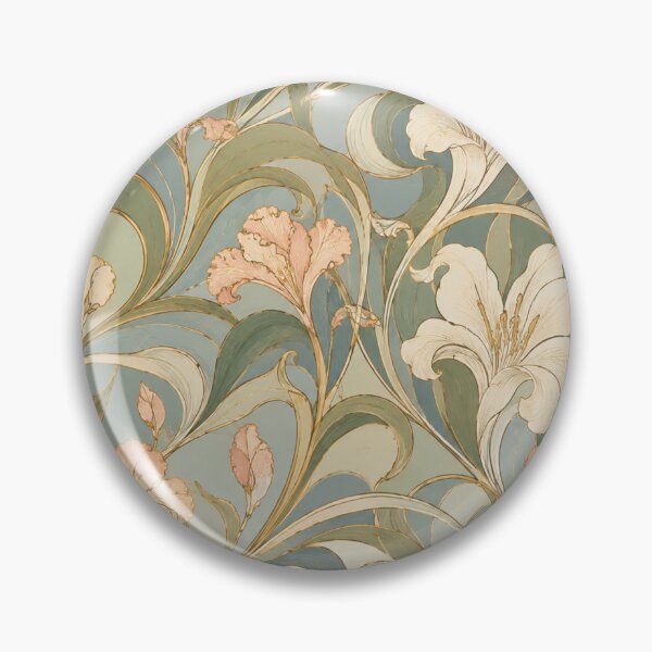 Item preview, Art Nouveau Lily Botanical Pattern Vintage Sage Floral designed and sold by QCena.
