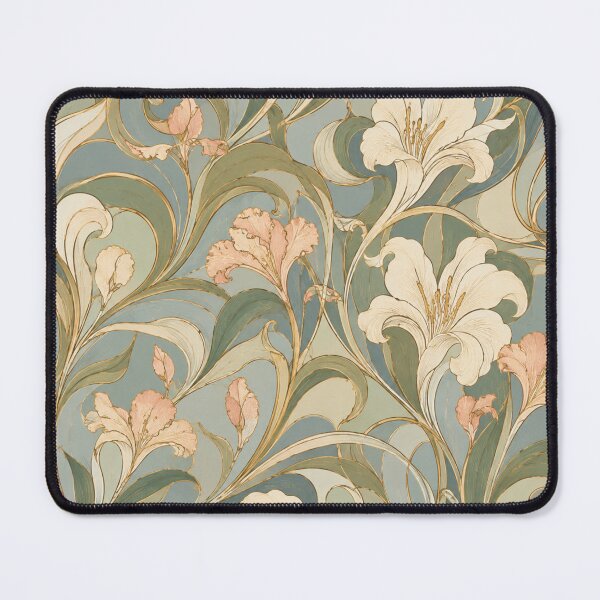 Item preview, Art Nouveau Lily Botanical Pattern Vintage Sage Floral designed and sold by QCena.