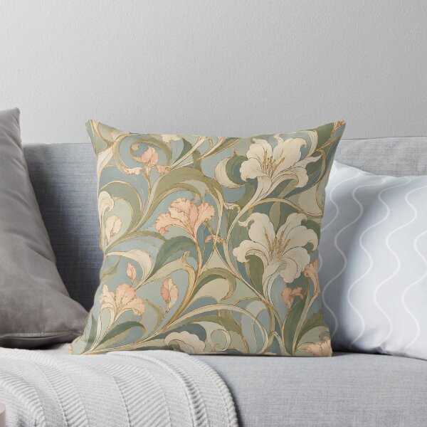 Item preview, Art Nouveau Lily Botanical Pattern Vintage Sage Floral designed and sold by QCena.