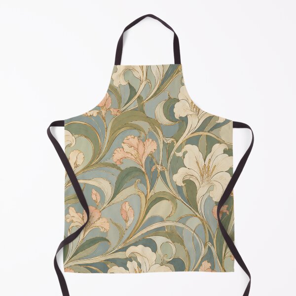 Item preview, Art Nouveau Lily Botanical Pattern Vintage Sage Floral designed and sold by QCena.