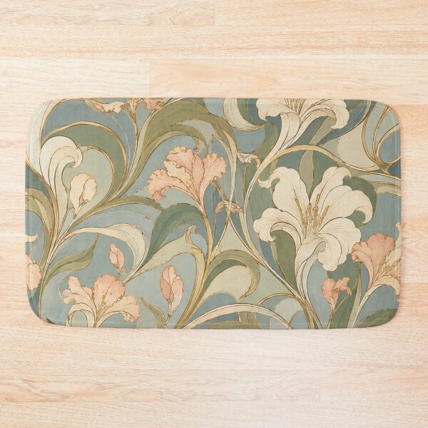 Item preview, Art Nouveau Lily Botanical Pattern Vintage Sage Floral designed and sold by QCena.