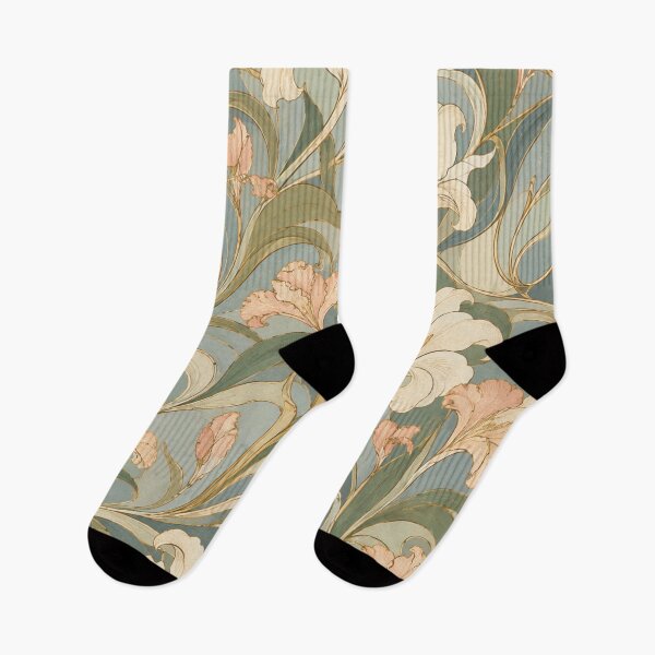Item preview, Art Nouveau Lily Botanical Pattern Vintage Sage Floral designed and sold by QCena.