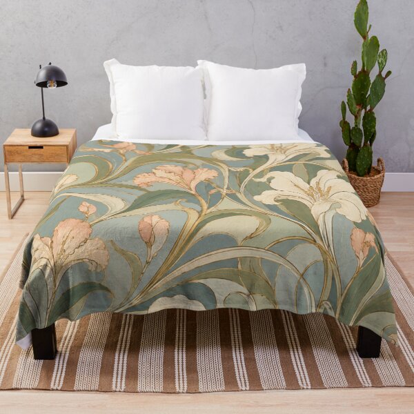 Item preview, Art Nouveau Lily Botanical Pattern Vintage Sage Floral designed and sold by QCena.