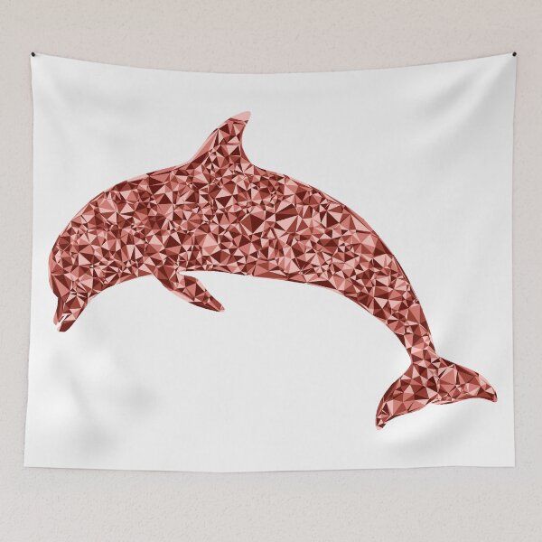 Item preview, Red Triangular Mosaic Diving Dolphin Silhouette Design designed and sold by DymondDesigns.