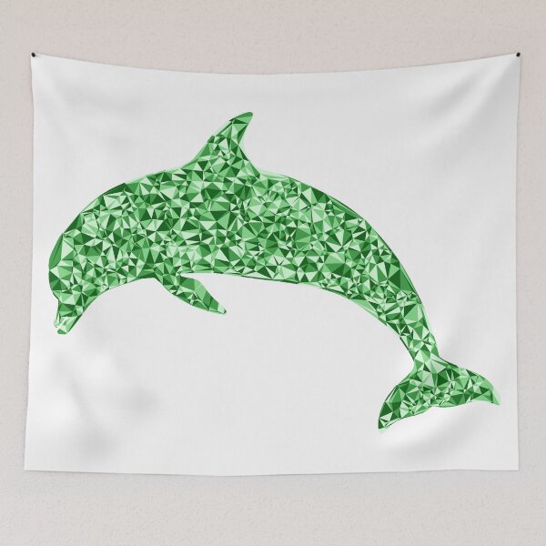 Item preview, Green Triangular Mosaic Diving Dolphin Silhouette Design designed and sold by DymondDesigns.
