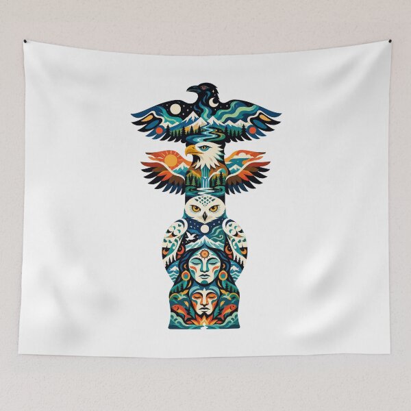 Item preview, Northern Totem Raven Eagle Snowy Owl designed and sold by Wild Creative Art.