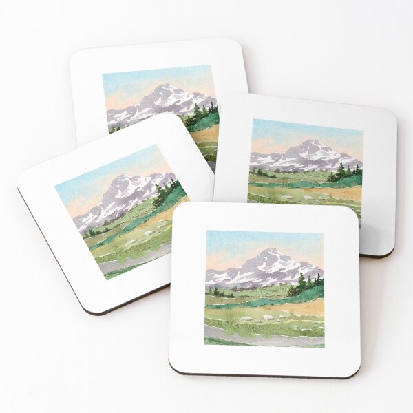 Item preview, Snowy Mountain Peak Alpine Meadow Watercolor designed and sold by Por564.