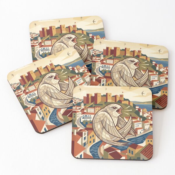 Item preview, LISBOA Vintage Travel Illustration - Geometric Swallow Calling in a Coastal Capital designed and sold by ZUMERI.