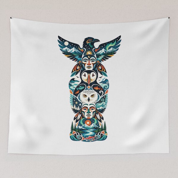 Item preview, Northern Totem Raven Puffin Snowy Owl designed and sold by Wild Creative Art.