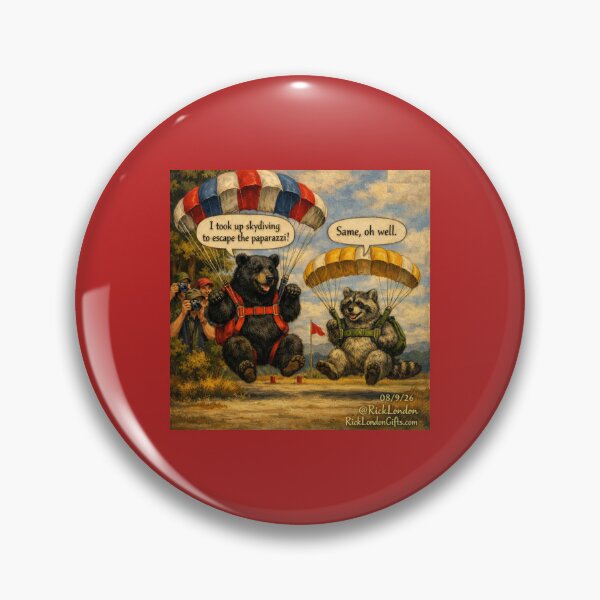 Item preview, Bear & Raccoon Parachute Adventure – Funny Animal Cartoon designed and sold by Rick London Gifts.