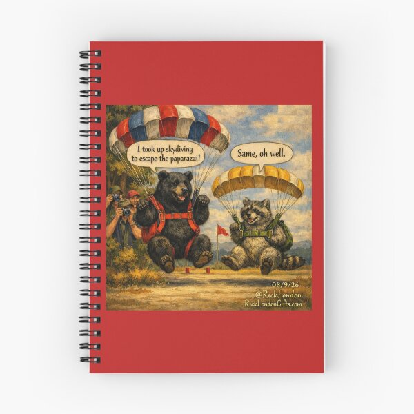 Item preview, Bear & Raccoon Parachute Adventure – Funny Animal Cartoon designed and sold by Rick London Gifts.