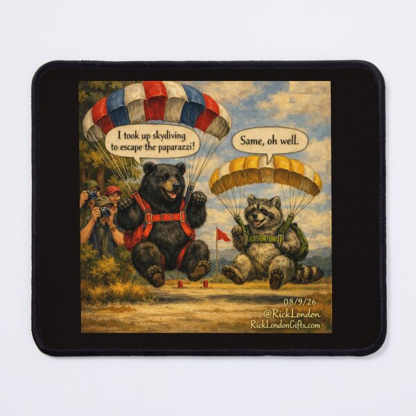Item preview, Bear & Raccoon Parachute Adventure – Funny Animal Cartoon designed and sold by Rick London Gifts.