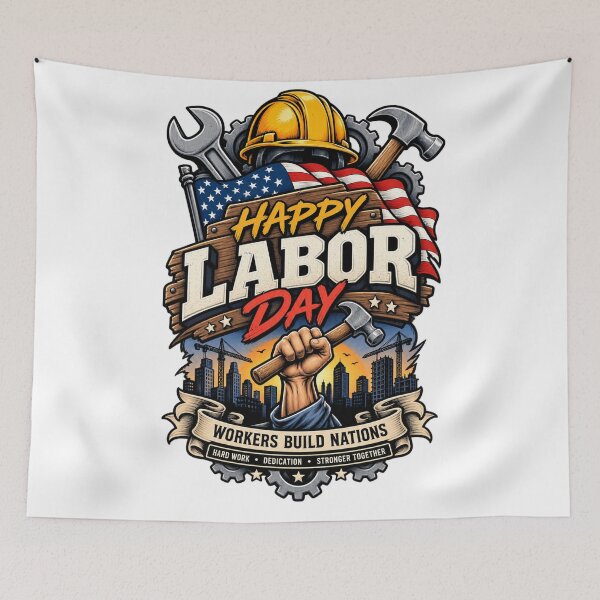 Item preview, Happy Labor Day Worker Power,  Hard Work Builds Nations, Labor Day Vintage Patriotic Design designed and sold by Cellara91.