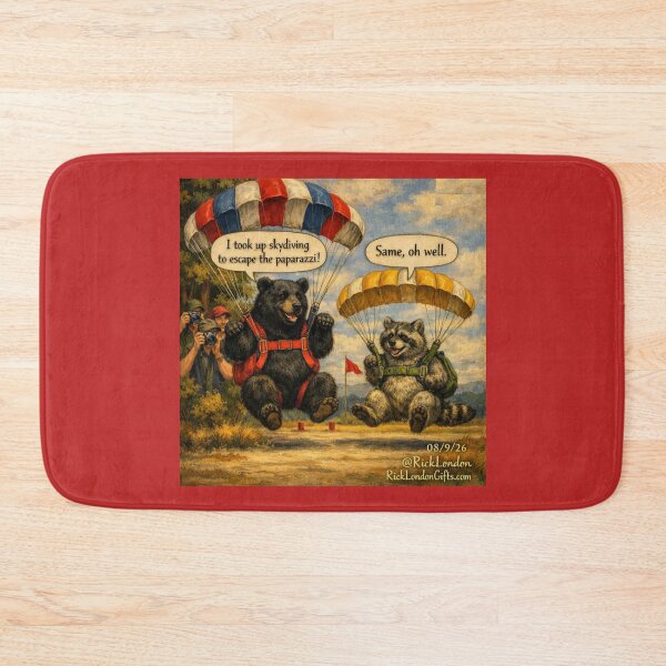 Item preview, Bear & Raccoon Parachute Adventure – Funny Animal Cartoon designed and sold by Rick London Gifts.
