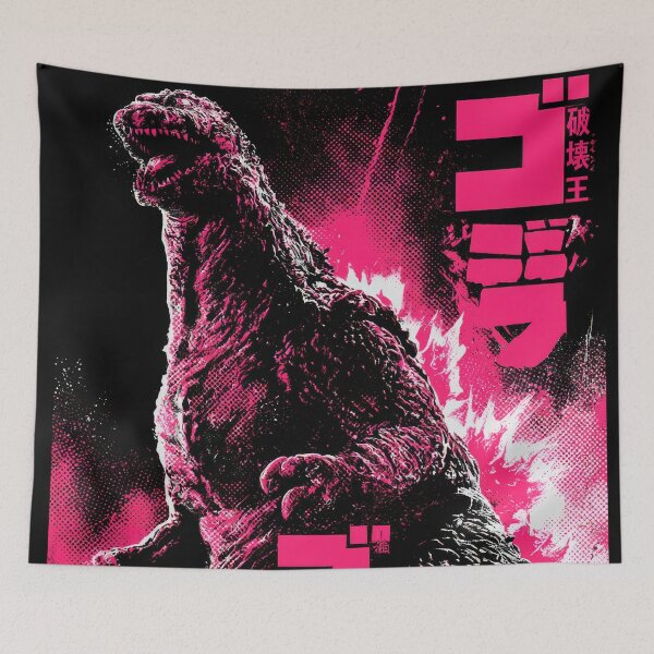 Item preview, Retro Kaiju Monster Duotone Pink designed and sold by AnimeArsenalPrints.