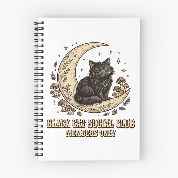 Item preview, Black Cat Social Club Members Only - Cute Cottagecore Witchy Cat on Moon with Mushrooms designed and sold by PrettyCrypt.