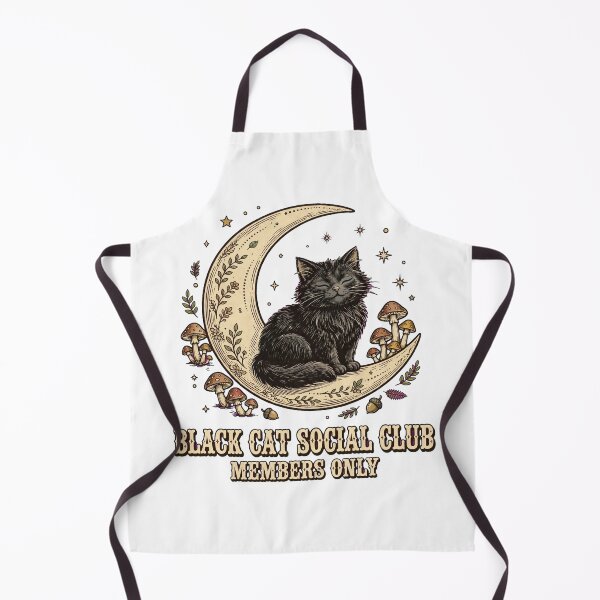 Item preview, Black Cat Social Club Members Only - Cute Cottagecore Witchy Cat on Moon with Mushrooms designed and sold by PrettyCrypt.