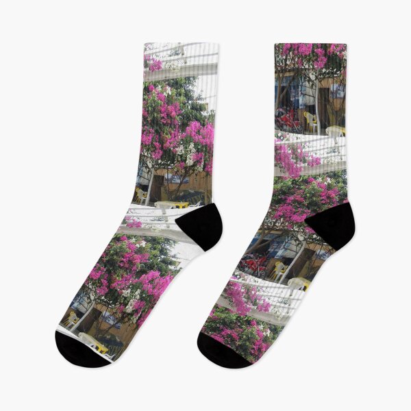 Item preview, Vibrant Pink and White Bougainvillea Flowers under Pergola designed and sold by KaleChub.