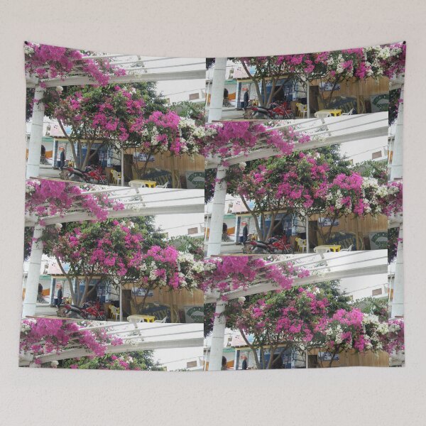 Item preview, Vibrant Pink and White Bougainvillea Flowers under Pergola designed and sold by KaleChub.