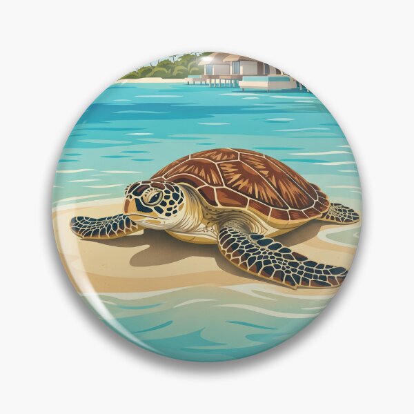 Item preview, NORTH MALÉ ATOLL Vintage Travel Illustration - Shelled Turtle Resting on a Sandy Shoal designed and sold by ZUMERI.