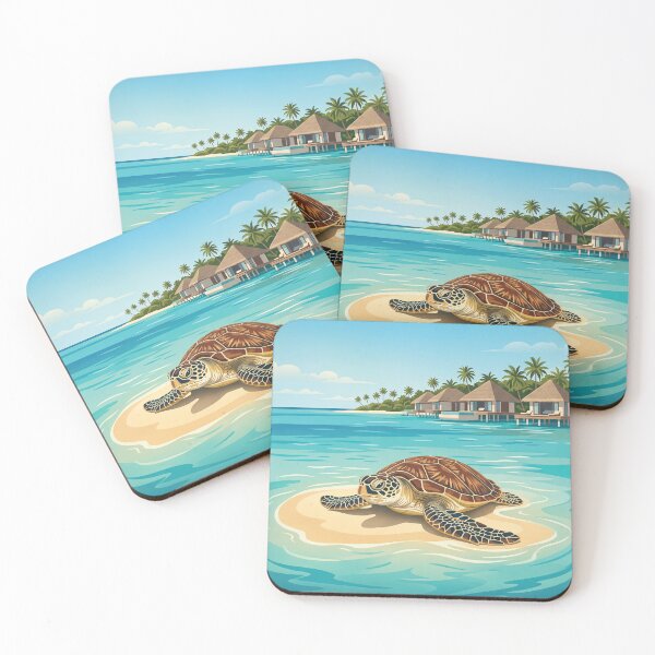 Item preview, NORTH MALÉ ATOLL Vintage Travel Illustration - Shelled Turtle Resting on a Sandy Shoal designed and sold by ZUMERI.