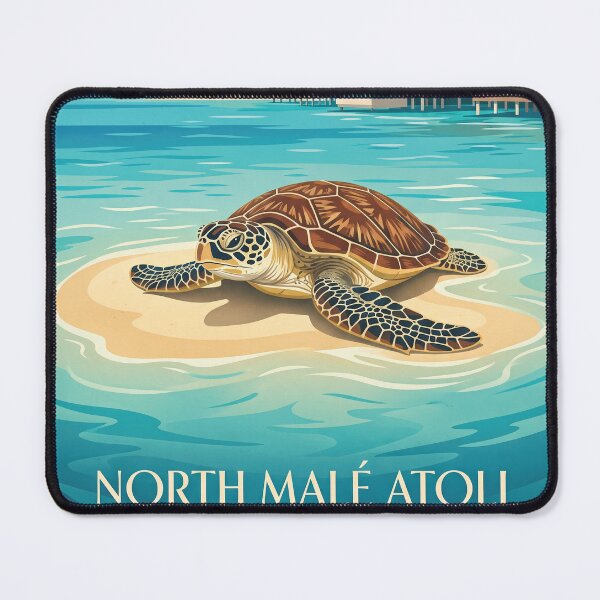 Item preview, NORTH MALÉ ATOLL Vintage Travel Illustration - Shelled Turtle Resting on a Sandy Shoal designed and sold by ZUMERI.