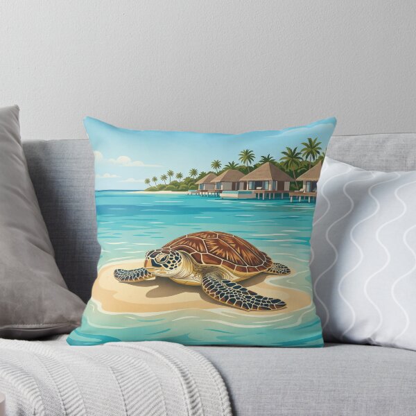 Item preview, NORTH MALÉ ATOLL Vintage Travel Illustration - Shelled Turtle Resting on a Sandy Shoal designed and sold by ZUMERI.